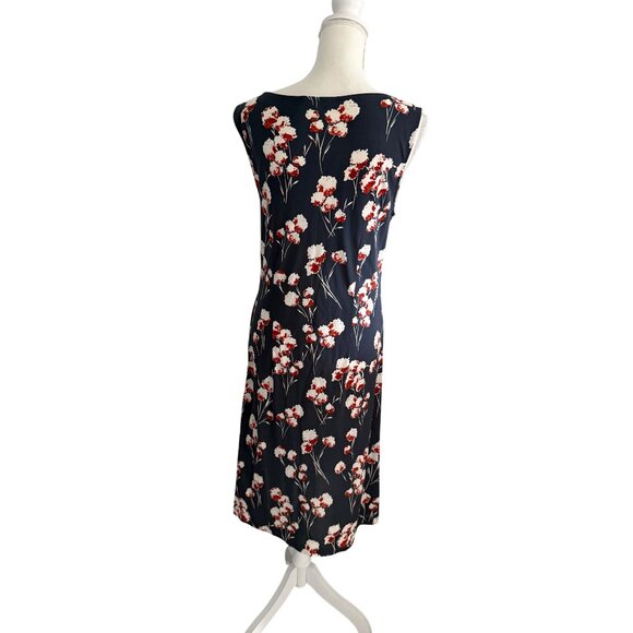 TORY BURCH Navy Gray Floral MIDI Dress Size 10 - Picture 5 of 8